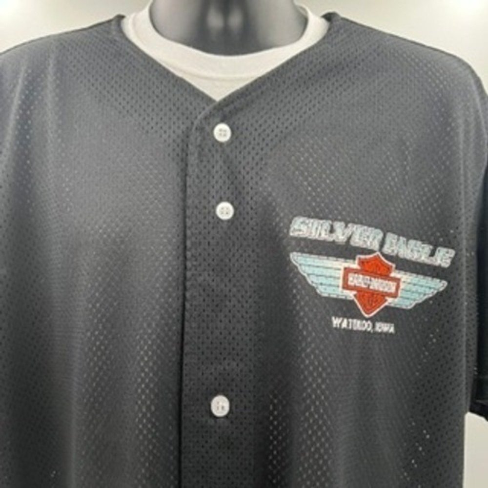 Wilson‎ Harley-Davidson Silver Eagle Baseball Jersey Black Mesh Mens XXL 03 Iowa